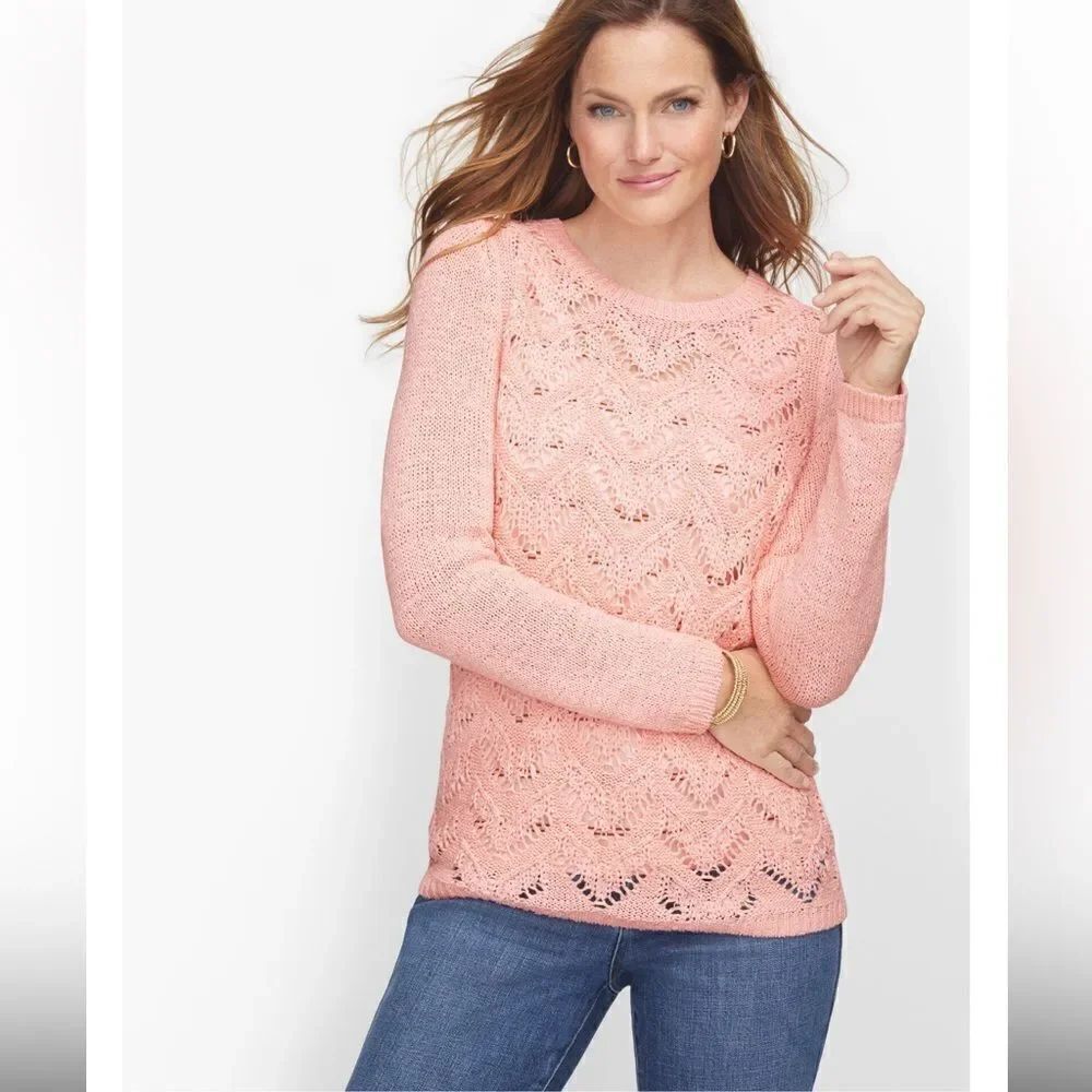 Talbots pink POINTELLE CREWNECK SWEATER, size M